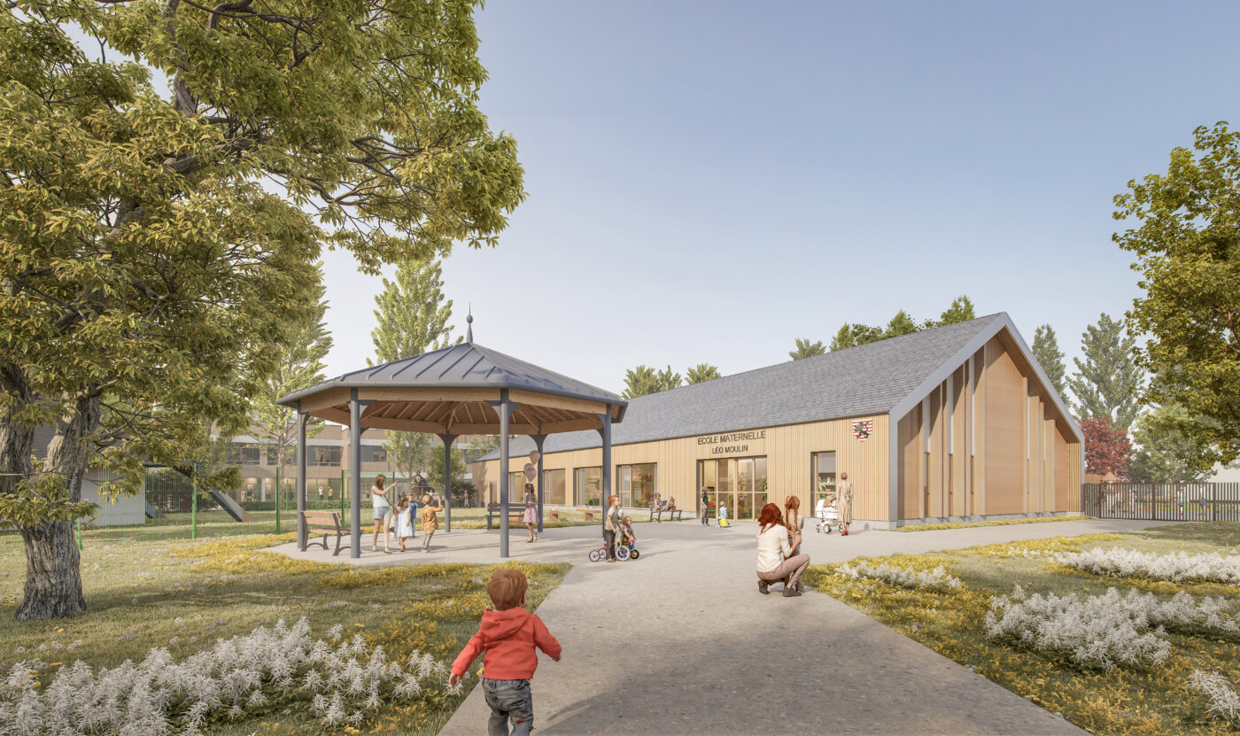 École maternelle Léo Moulin à La Chapelle-la-Reine — perspective 3D d'architecture, A5A Architectes