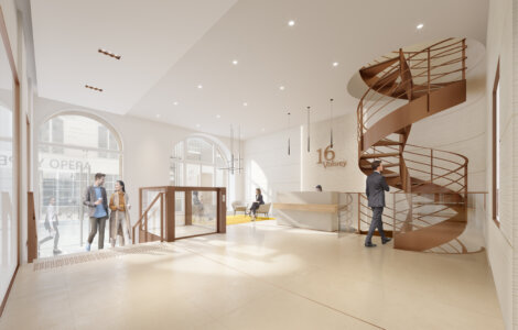 Hall d’accueil de bureaux, 16 rue Volney à Paris